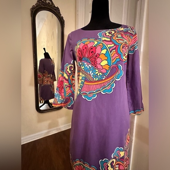 Lilly Pulitzer Women Dress Shift Style Shauna Butterfly 3/4 Sleeve- Size 4 - Picture 2 of 6